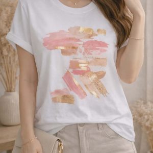 t-shirt blanc et rose