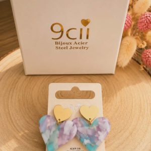 Boucles d'oreilles cœur bleues et violettes