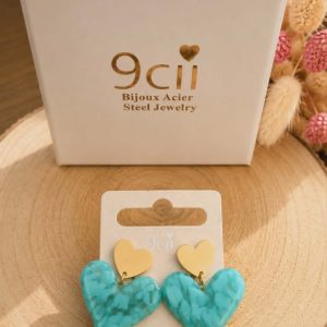 Boucles d'oreilles cœur turquoises