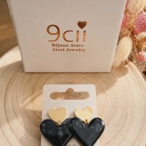 Boucles d'oreilles cœur noires